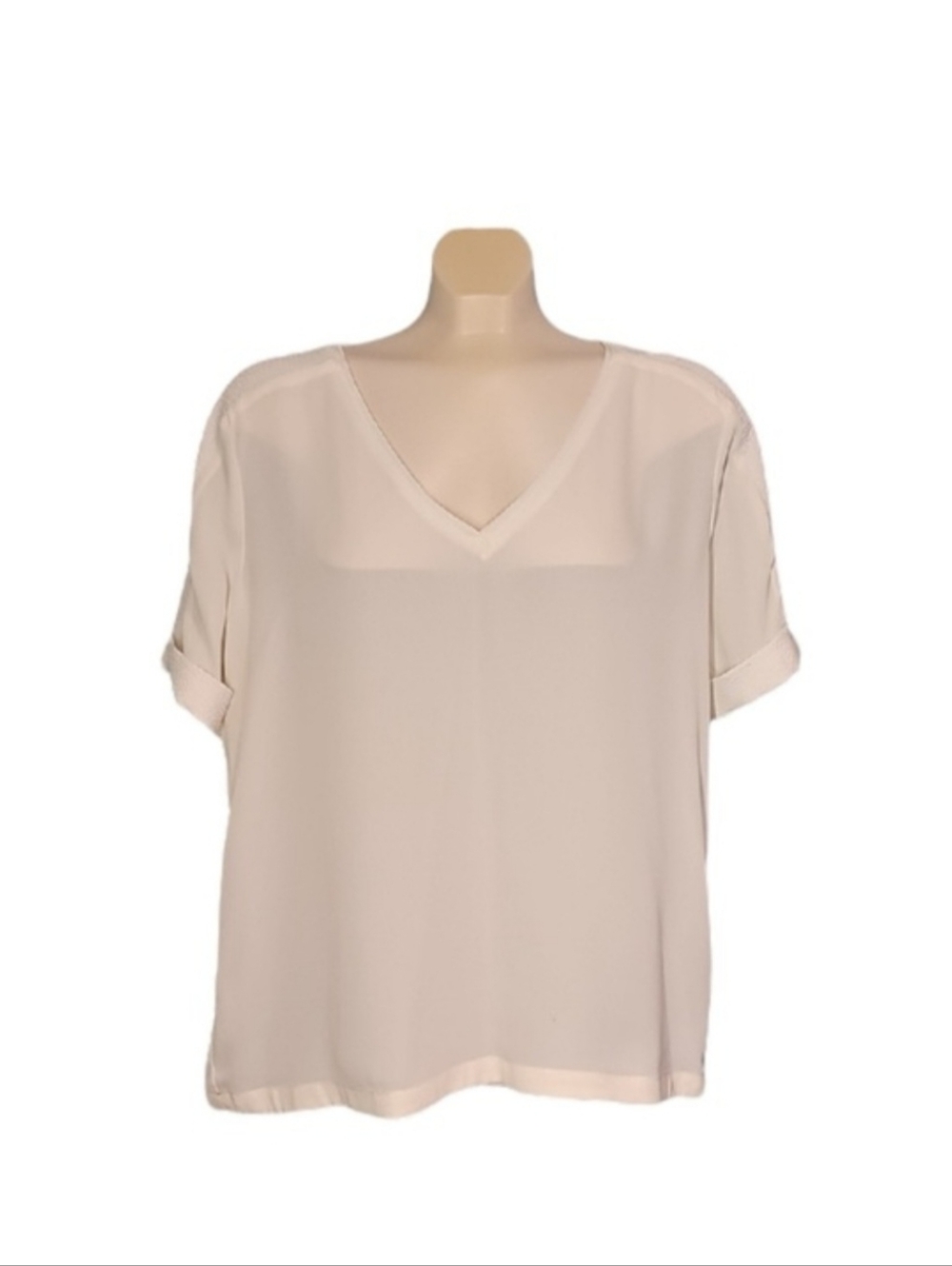 💚 Dynamite Elegant White V-Neck Women's Top, Size L